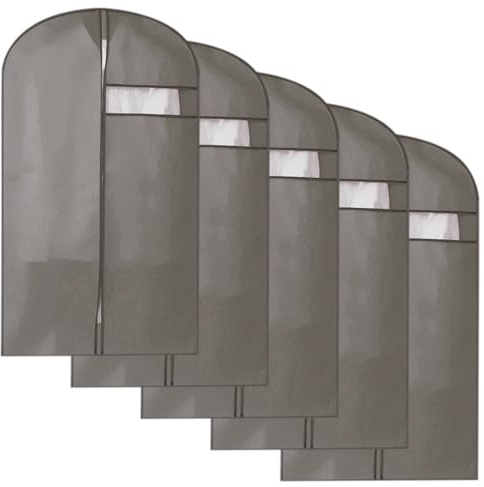 5 Confezioni di Custodie per Abiti, Copri Cappotti per Armadi in Tessuto Non Tessuto per Appendere I Vestiti, Copri Giacche da Armadio con Finestra per Abiti, Cappotti, Uniformi(Gray,60x90cm/24x35in)