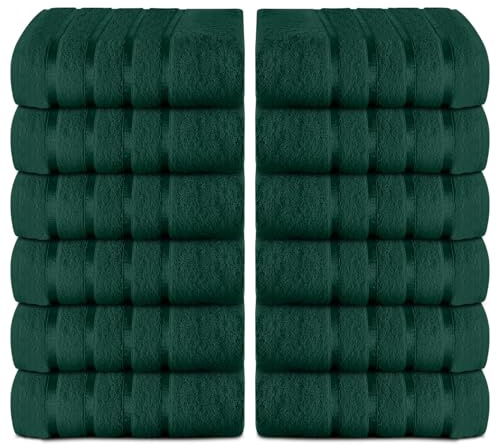 GC GAVENO CAVAILIA Premium Face Towel Set 12 Pcs - 100% Ringspun Egyptian Cotton Wash Cloths - Highly Absorbent and Quick Dry (30X30 cm) - 500 GSM Fingertip Towels - Easycare & Durable - Dark Green