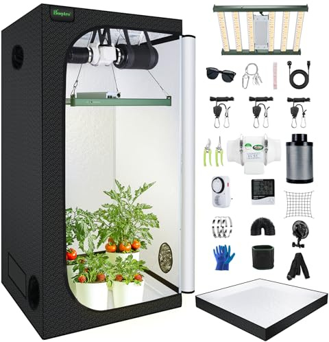 BOSYTRO Grow Box Kit Completo, Tenda da Crescita, Luce per Piante da 240W, Kit Completo di Tenda idroponica 600D con Sistema di Ventilazione, con Termoigrometro e Timer(100x100x200CM-6Z)