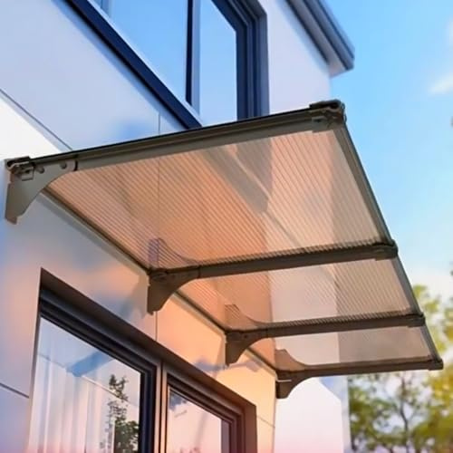 Front Door Canopy,Brown Polycarbonate Cover,40/50/65/80/90/100/120/150cm Window Awning,UV Rain Snow Protection Shelter,Outdoor Garden Entry Awning,Modern Roofing Canopies (120x100cm/47x39)