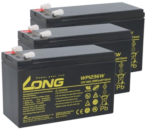 Akkusatz für Newave PowerVario PVO11LI/1,5K – 3X 12V 9Ah AGM Blei‑Vlies (WP1236W), Faston 6,3 mm, wartungsfrei, passend für USV‑Anwendungen