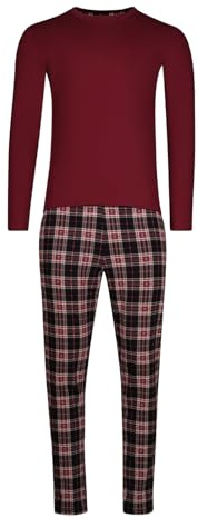 Skiny Herren Pyjama Set Lang Schlafanzug Long Set Slumberline, Farbe:Mehrfarbig, Artikel:-S922 Cabernet, Größe:M