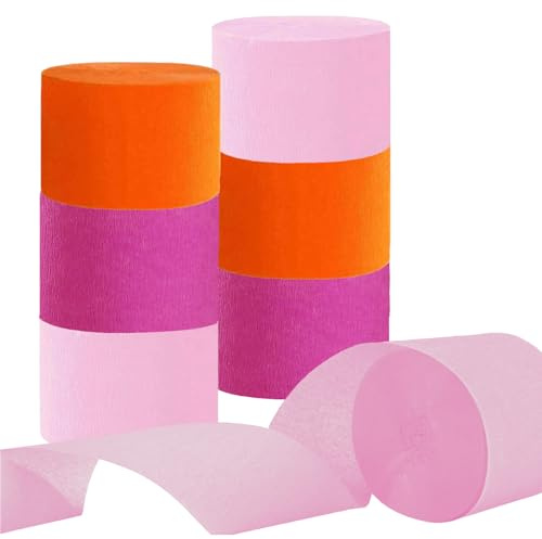 6 Rolls Krepppapier Rose Rot Orange und Rosa,Kreppbänder Orange und Rosa für Geburtstag Hochzeit Gartenparty Partys Dekoration,4.5CMx25M