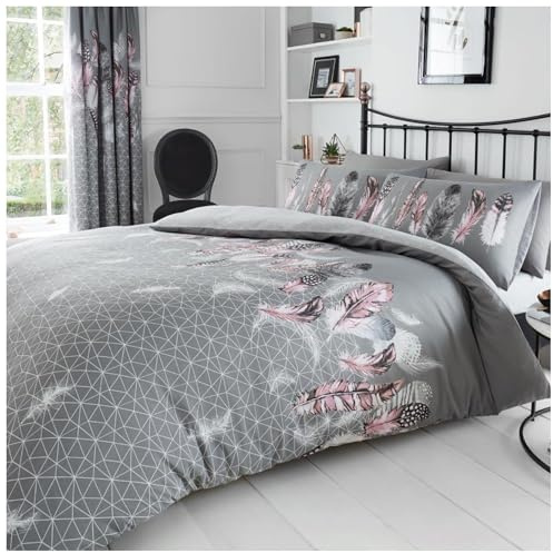 GC GAVENO CAVAILIA Luxurious Feathers Bed Set with Duvet Cover and Pillow Cases, Polyester-Cotton, Grey, Super-King