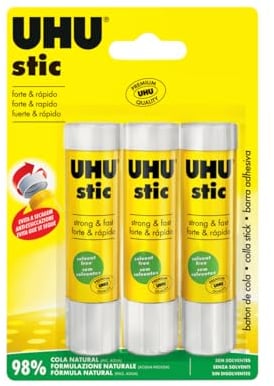 UHU Stic colla per bambini, sicura da usare per i lavoretti, adatta per la scuola, l'ufficio, l'università, 3 x 21 gr