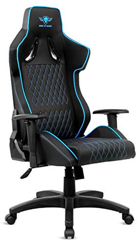SPIRIT OF GAMER - Gaming Neon Series Chair - Ergonomischer Bürostuhl - Integriertes Lendenkissen - Verstellbare 1D-Armlehnen - Gepolsterter Kunstledersitz - Neigung 160° (Blau)