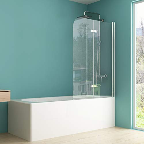 IMPTS Duschwand für Badewanne 100x140 cm, Duschabtrennung Badewanne Faltbar 2 teilig Badewannenaufsatz Glas mit 6mm Nano ESG klarglas 180° Schwingen