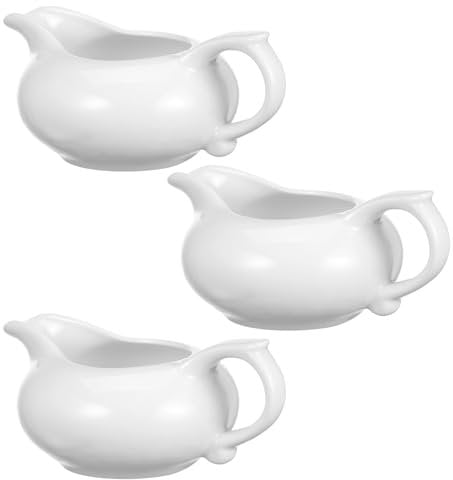 Luxshiny 3pc Ceramic Creamer with Handle, 140ml Mini White Ceramic Milk Jug Small Coffee Milk Creamer Pitcher Gravy Boats (12x8.5x4.5cm)