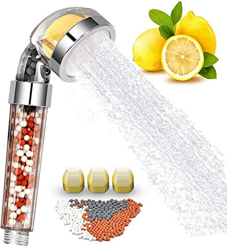 Showerhead Combo Pack | 3 Extra Vitamin-C Supplement Filter | Shower Head with Hose and Handheld Replacement | Shower Head Holder | A Pack of 4 Types of Filter Stones, Transparent