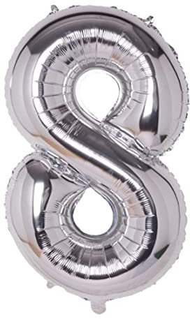 Folienballon silber nummer 8, Riese Luftballon Geburtstag 110cm, Folienballon Zahl ideal für Party, Jubiläum, Geburtstag, Zahlenballon, Helium