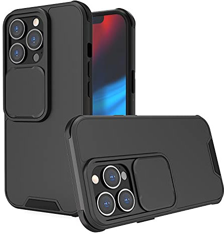 LIUKM Coque Compatible avec iPhone 13 Pro Max de 6.7'', Cache Camera Protection, Étui avec Cache Caméra Coulissante, composé d'un Dos en PC et d'un Cadre en TPU - Noir