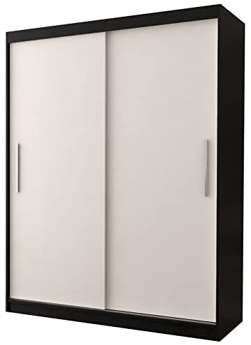 Fabryka Mebli Idźczak Kleiderschrank, Wohnzimmerschrank - Schwarz, Weiß Schwebetürenschrank, Schlafzimmerschrank - 61 x 150 x 200 cm - Schrank für Schlafzimmer, Wohnzimmer, Garderobe, modern
