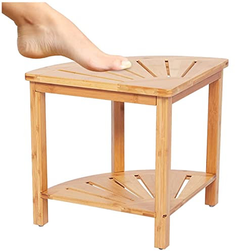 EEUK Tabouret de Douche d Angle Bois, Tabouret de Banc de Douche en Bambou avec étagère Banc de Douche pour Salle de Bain siège de Douche Bois, Charge Max 250lbs