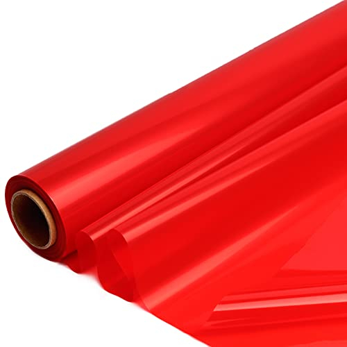 CMFYHM Rote Zellophanfolie, buntes Zellophan-Geschenkpapier, 86 cm breitx30 m lang, durchscheinendes farbiges Zellophan-Geschenkpapier für Geschenkkörbe, Leckereien, Kunsthandwerk, Dekoration (rot)