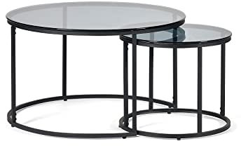 Julian Bowen Chicago, runde Couchtische zum Ineinanderstapeln, Rauchglas/Schwarz, Einheitsgröße