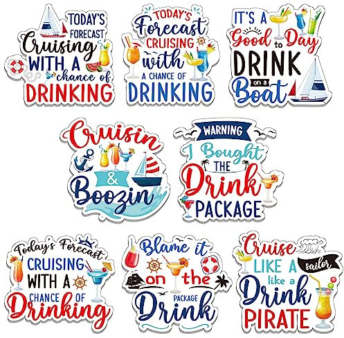 8pcs Large Cruise Door Magnets Decorations, Fruit Tropical Drink Door Magnetic Cruise Ship Funny Anchor Car Decorations for Fridge Refrigerator Carnival Cruise Party Supplies Favors