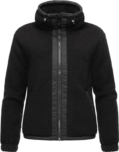 Ragwear Damen Fleecejacke Kurze Teddyfleece-Jacke warm mit Kapuze Nordicka Black24 Gr. 4XL