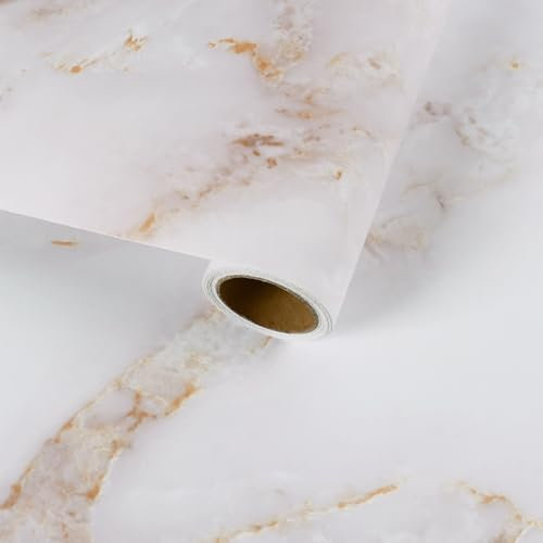 VaryFloral Matte Marble Self Adhesive Wallpaper 30cmx300cm White Gold Sticky Back Vinyl Marble Effect Self Adhesive Vinyl Thickened Texture Contact Paper Waterproof Kitchen Worktop Covering Drawer