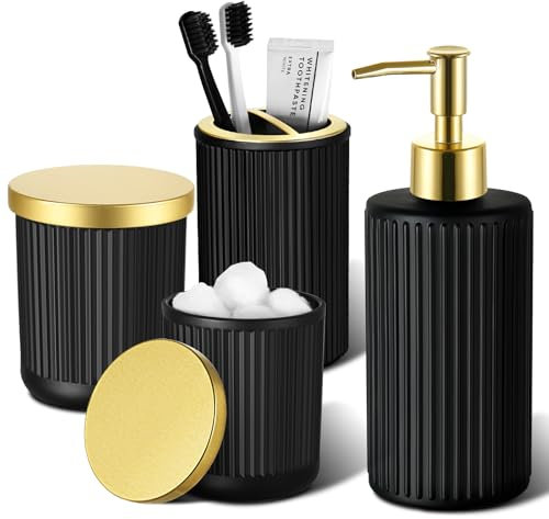 RYTOXILO Accessoires de salle de bain noirs et dorés 4 pièces