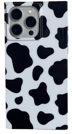 Rectangle for iPhone 13 Pro Max Case, Cow Animal Print Phone Case, Shockproof Protective Glossy Back Soft Cover for iPhone 13 Pro Max 6.7, Black/White