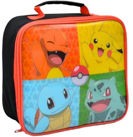 Hox Pokemon Lunch Box for School Kids Food-Safe PEVA & Durable Polyester Insulated Lunch & Portable Cooler Bag with Handle & Zip Gift for Fan Licensed Merchandise