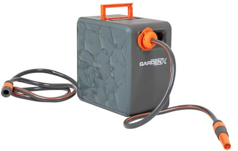 S&Garden Schlauchaufroller - Schwarz, Automatik, 10m PVC Schlauch, Wandmontage