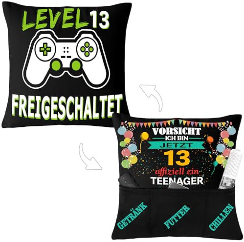 Merclix Geschenke für 13 Jährige Jungs Kissenbezug 45x45 mit 3 Tasche 13 Jährige Jungs Geschenk Junge 13 Jahre Teenager Geschenk 13 Jähriger Junge Geschenk für 13 Jährigen Jungen