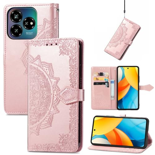 Fertuo Cover per ZTE Blade V60 Vita, Custodia Portafoglio a Libro in Pelle Flip Cover con Porta Carte, Chiusura Magnetica [Disegni di Mandala] Case Antiurto per ZTE Blade V60 Vita, Oro Rosa