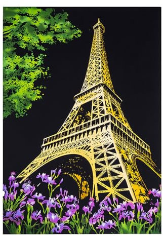 Kratzbilder,Kratzkunst Set Beschichtete Bunte Kratzpapier mit Werkzeug Set,Kratzbild für Kinder und Erwachsene, magische Bastelkratzer, Scratch Painting kreative Geschenk(Bunter Eiffelturm)