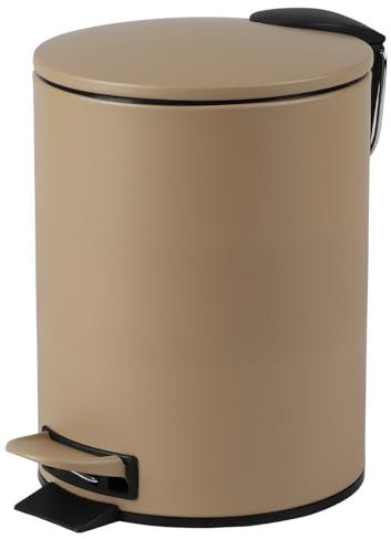 Urban Living 3 Liter Tret-Mülleimer Kosmetikeimer Tretmülleimer mit Absenkautomatik - herausnehmbarer Einsatz mit Henkel (Sandfarben)