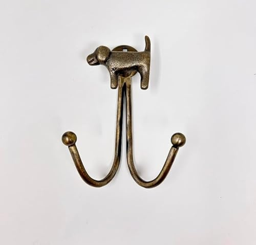 Knobs By Blossom Double Vintage Animal Antique Brass Iron Wall Hook (Dog)