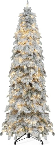 YITAHOME Albero di Natale artificiale con neve, 229 cm, con telecomando, 800 punte, 11 modalità di illuminazione e 350 luci LED, supporto in metallo e illuminazione integrata