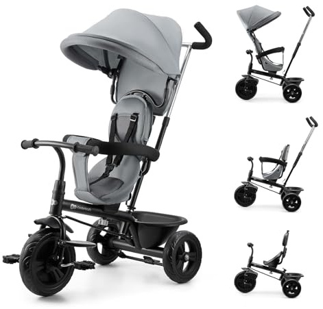 Kinderkraft Freeway 2 Dreirad Kinder mit Schiebegriff, 360° drehbarer Sitz, Freilauf, Schutzbügel, 3-Punkt-Gurt, AIR Comfort System, ab 9 Monaten bis 5 Jahre, Gray