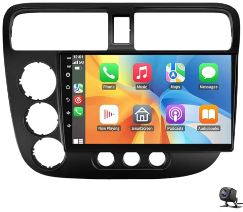Android 15 Autoradio für Hon-da Civic 2000-2006 CarPlay Android Auto 9-Zoll Touchscreen Bluetooth GPS Navigation Mirror Link FM Radio RDS WLAN Lenkradfernbedienung AHD(Size:8 CORE 4+64G,Color:Schwarz)