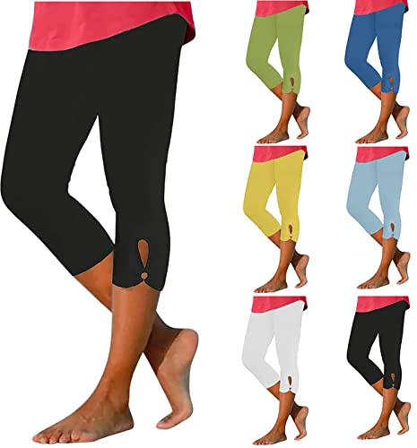 Legging Femmes 3/4 Taille Haute Élastique Opaque Grande Taille Short de Sport Capri Opaque Legging pour Salle Yoga Court en Tissu Pantalon d'Été Activewear Trois-Quarts