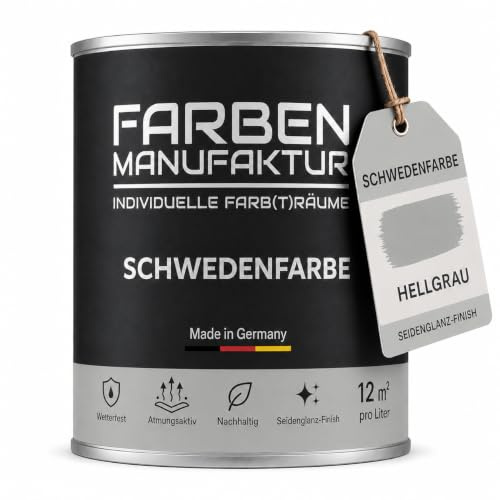 Schwedenfarbe Holzfarbe Außen Wetterfest – Holzschutzfarbe für Fassade, Gartenhaus, Zaun & Scheune – Diffusionsoffen & Nachhaltig Wetterschutzfarbe, Größe: 1L, Farbe: Schweden hellgrau
