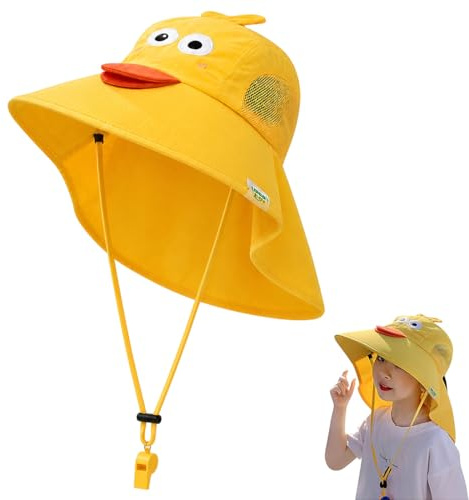Androxeda Kleinkind Kinder Sonnenhut Mit Windschutzseil Und Pfeife, Gelbe Ente Design, Ein Stück, Für Outdoor Aktivitäten, Strand Und Park