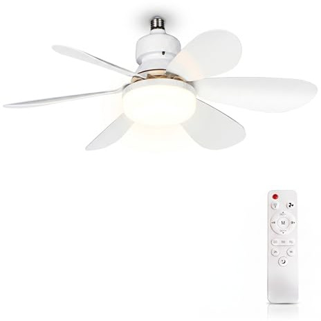 MARSI Ventilatore da Soffitto con Luce LED 52 cm, Lampadario con Ventilatore E27, 6 Pale, Motore DC, 3 Velocità, Luce Dimmerabile, Telecomando IR, per Camera e Soggiorno