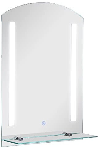 HOMCOM kleankin Badspiegel mit Beleuchtung 50 x 70 cm LED Spiegel Wandspiegel mit Touchschalter, Glasablage, Memory-Funktion, Lichtspiegel aus Alu mit 3 Lichtfarben Silber