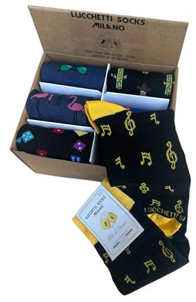 6 Paia Calze Uomo Filo di Scozia Fantasia - Eleganti, Colorate e di Qualità in Scatolina Ecologica - Idee Regalo Perfette - Calze Lunghe Uomo in Stile Business (Taglia unica, Set Tropical Party)