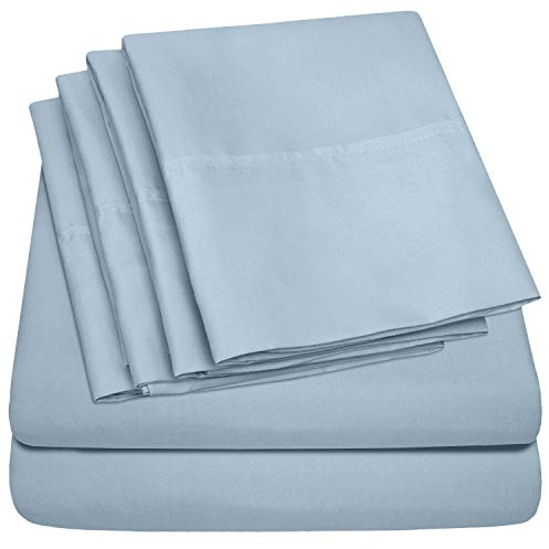 Sweet Home Collection Queen 6 Piece 1500 Supreme Collection Fine Brushed Microfiber Deep Pocket Queen Sheet Set Bedding - 2 Extra Pillow Cases, Misty Blue