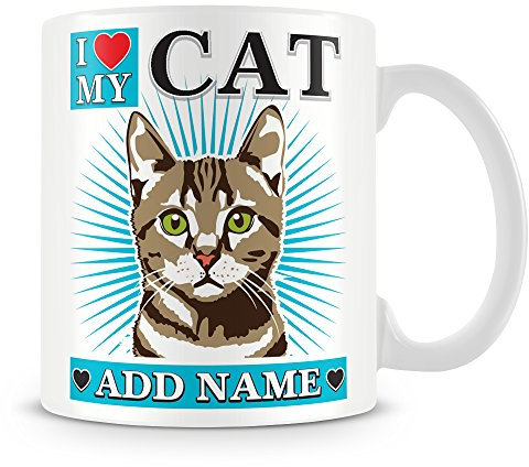 I Love My Cat Personalised Mug with Name - Cat Mug - Blue