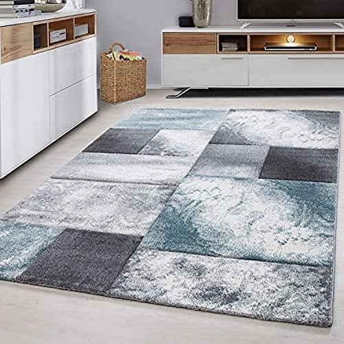 Ayyildiz Teppich-Designer Teppich Konturenschnitt Kariert Muster Meliert, Polypropylen, Blau, 200 X 290