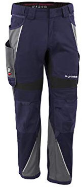 Grizzlyskin Bundhose Marine/Grau S48 - Unisex Workwear Arbeitshose für Männer und Damen mit vielen Taschen, Cordura-Schutzhose