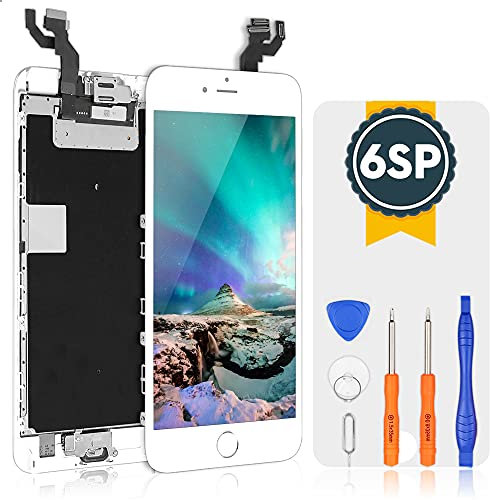 Bokman Écran tactile LCD pour iPhone 6s Plus Blanc Vitre LCD Ecran Assemblé avec Bouton Home, Capteur de Proximité, Écouteur, Caméra Frontale et Kit de Réparation
