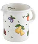 Riess, 0337-068, Küchenmaß 9 0,5 L, COUNTRY - FRUIT GARDEN, Durchmessser 9 cm, Höhe 12,0 cm, Inhalt 0,5 Liter, Emaille, weiß mit Fruchtdekor, Induktion