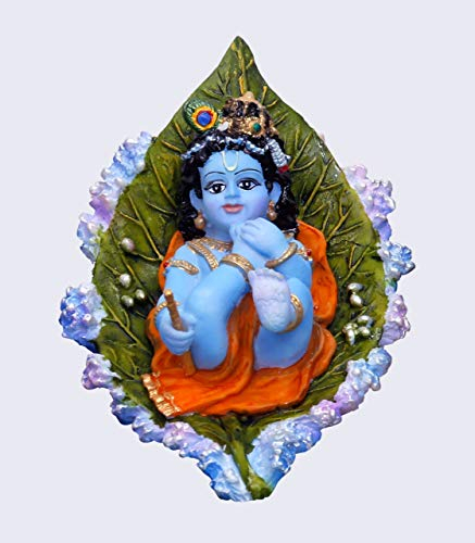 Sri Krishna Culture® Handgefertigte mittelgroße Babyfigur Krishna (Baal Gopal) auf Blütenblatt, schwebender Hindu-Gott und Göttin Idol/Statue/Murti/Figur (10,2 x 12,7 x 6,3 cm), Polysterharz,