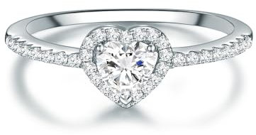Trilani Damen Herz-Ring Verlobungsring 925/- Sterling Silber mit Zirkonia weiß in Brilliantschliff Antragsring Solitärring