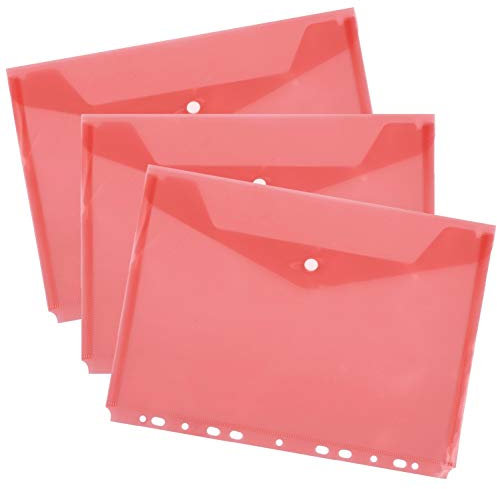 D.RECT 10 Stück Dokumenten-Mappe Dokumententasche aus PP zum Abheften mit Druckknopf und Eurolochung | A4 transparent Rot
