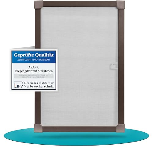 APANA Fliegengitter Fenster 130x150 cm braun - Alurahmen & robustes Fiberglasgewebe – Insektenschutz ohne Bohren mit Bürstendichtung – montagefertig – Fliegennetz